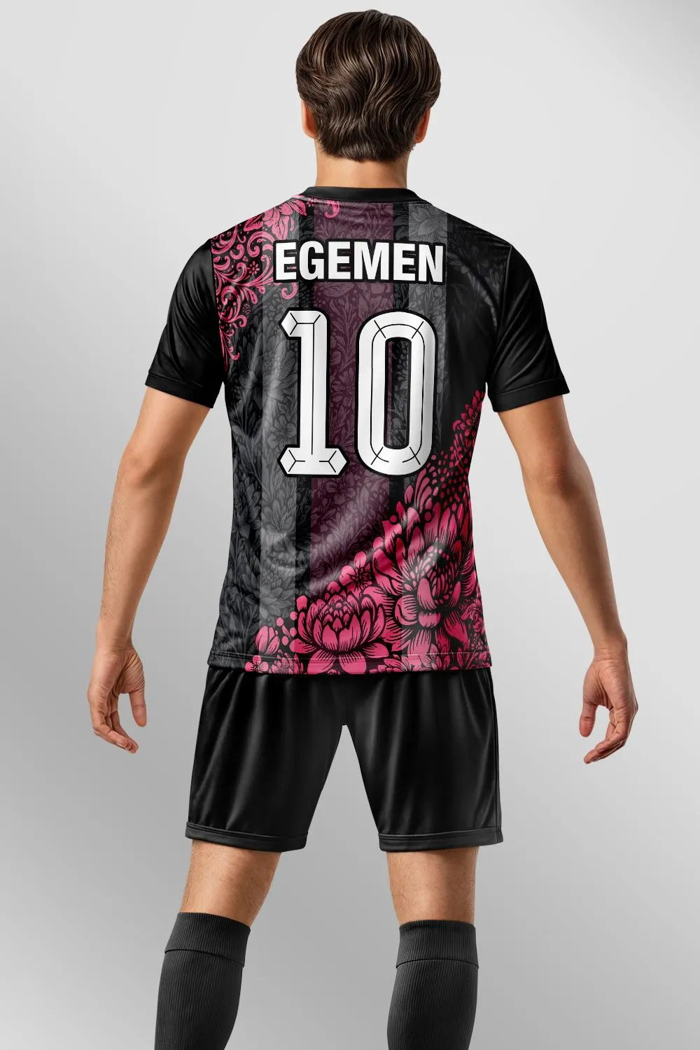 Siyah Pembe Çiçekli Damask Halı Saha Forma - görsel 2