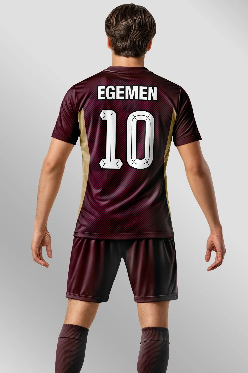 Egemen Spor Bordo Altın Çizgi Desenli Halı Saha Forma - görsel 2