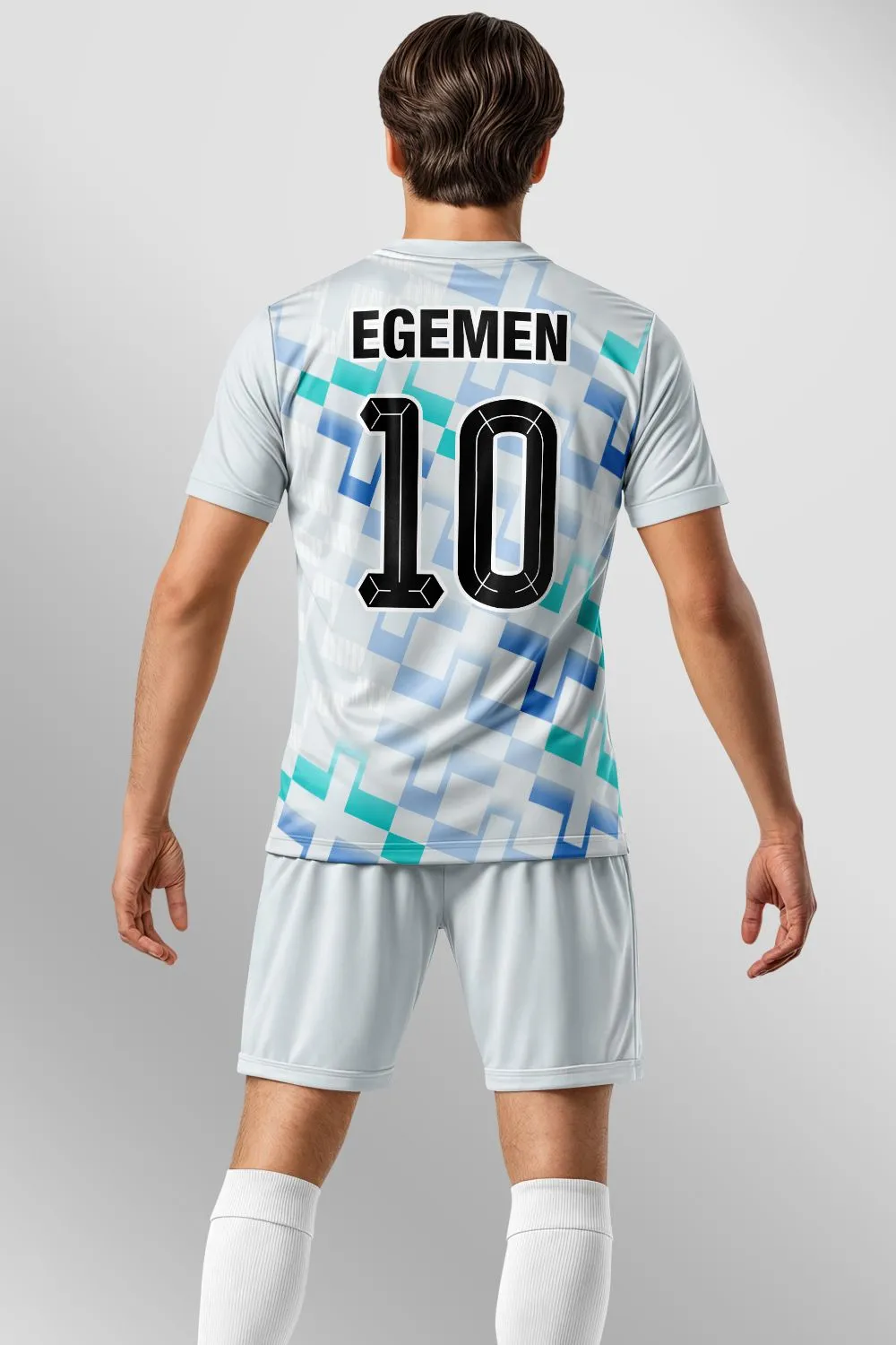 Egemen Spor Beyaz Mavi Turkuaz Piksel Desenli Halı Saha Forma - görsel 2