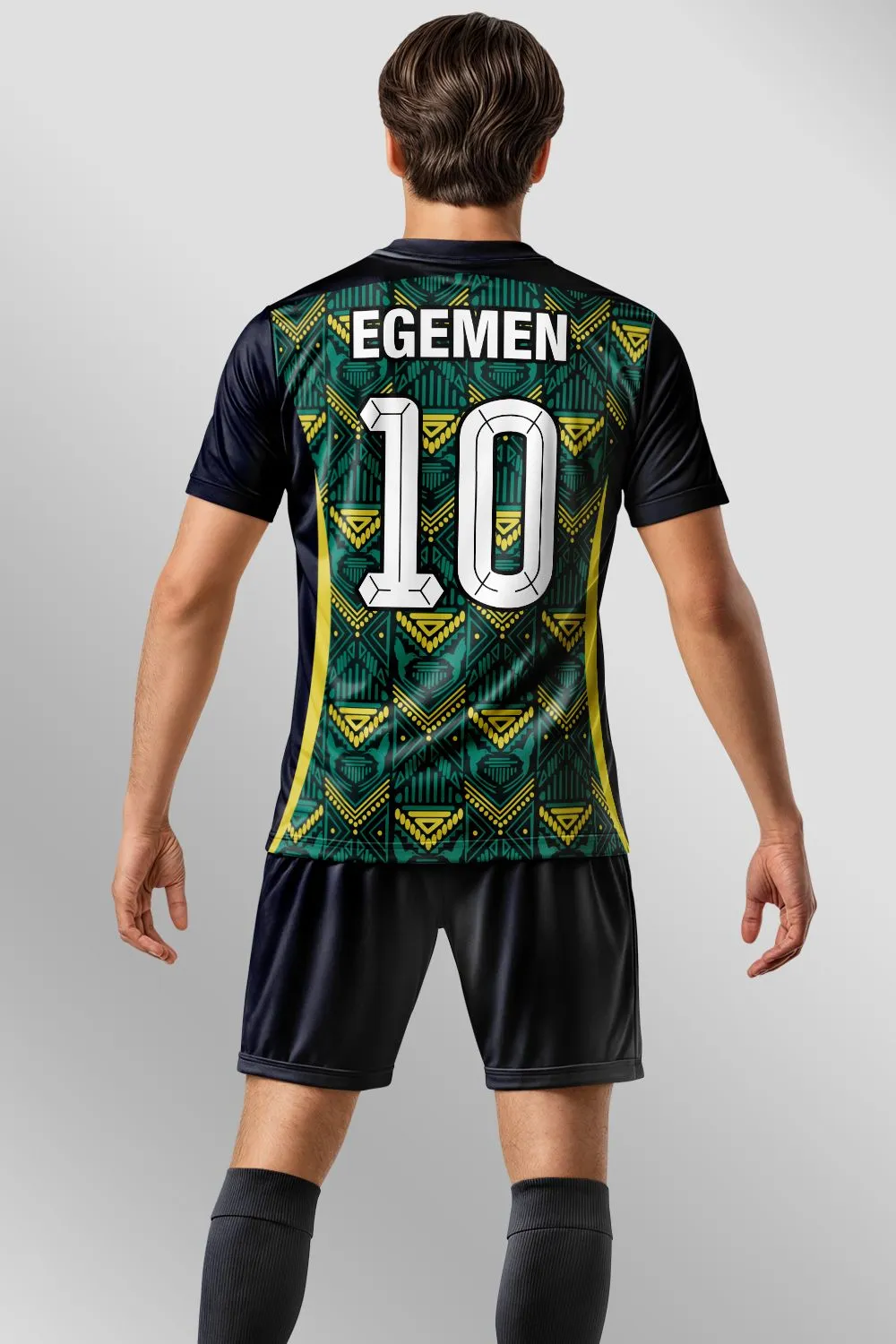 Egemen Spor Yeşil Sarı Etnik Geometrik Desenli Halı Saha Forma - görsel 2