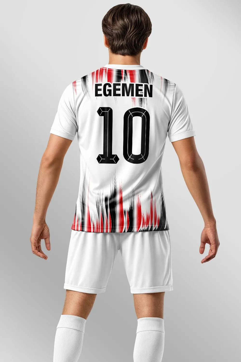 Egemen Spor Beyaz Kırmızı Siyah Fırça Desenli Halı Saha Forma - görsel 2