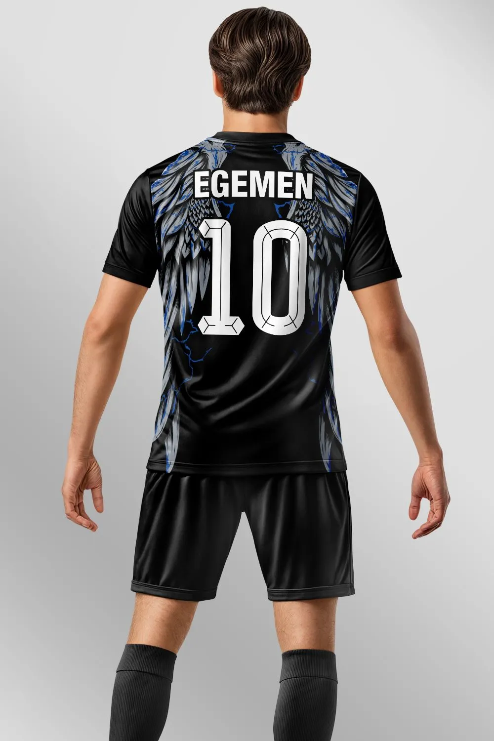 Egemen Spor Siyah Mavi Şimşek Desenli Halı Saha Forma - görsel 2