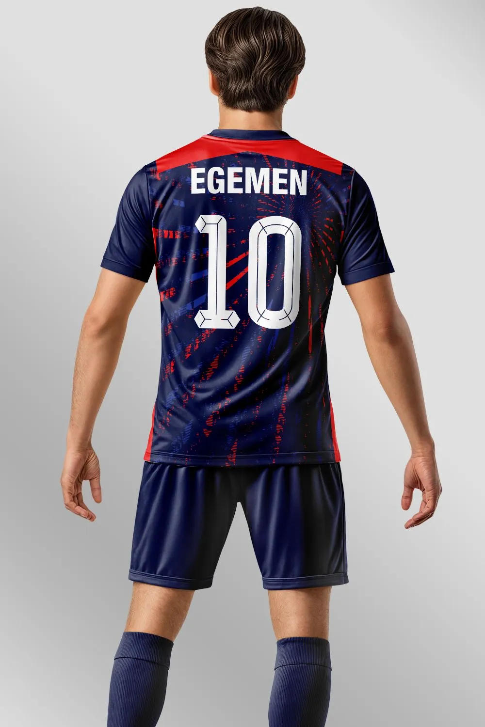 Egemen Spor Lacivert Kırmızı Işın Patlama Desenli Halı Saha Forma - görsel 2