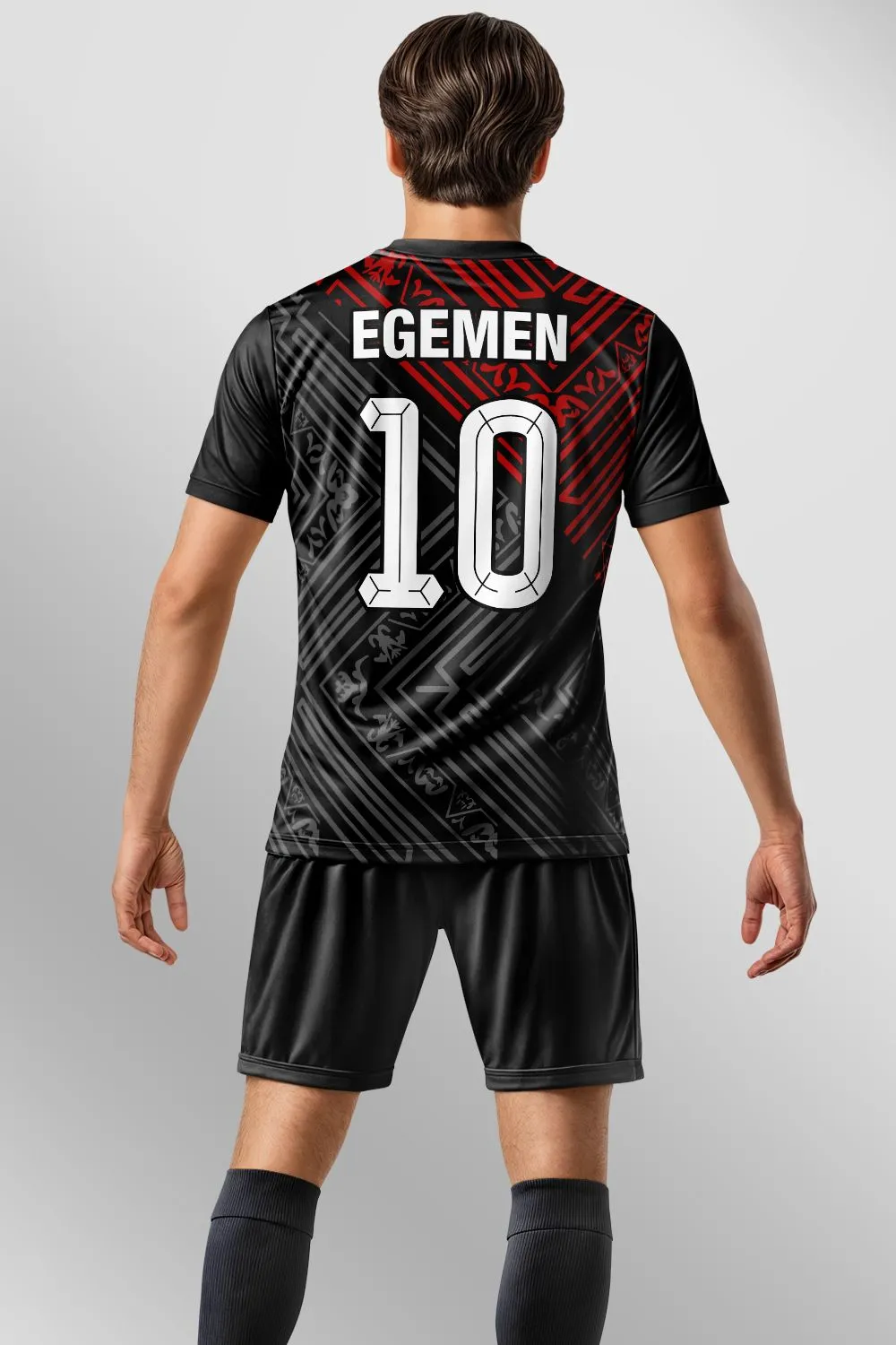 Egemen Spor Siyah Kırmızı Tribal Geometrik Desenli Halı Saha Forma - görsel 2