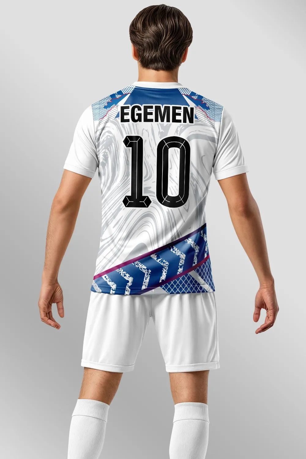 Egemen Spor Beyaz Mavi Soyut Geometrik Kolaj Halı Saha Forma - görsel 2