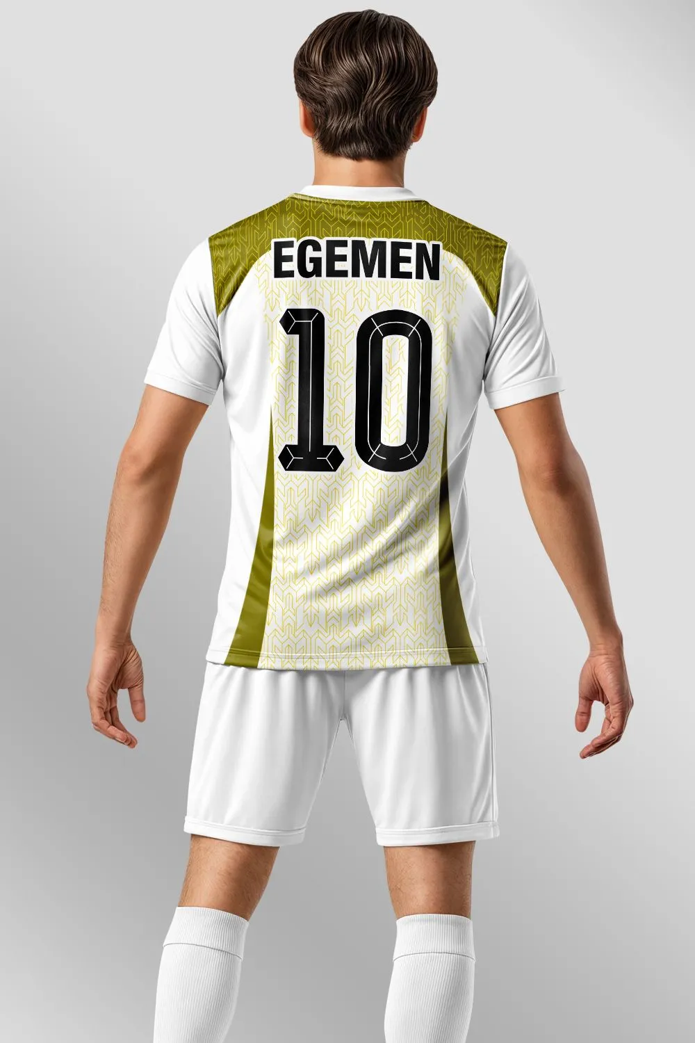 Egemen Spor Beyaz Zeytin Yeşili Geometrik Panel Halı Saha Forma - görsel 2