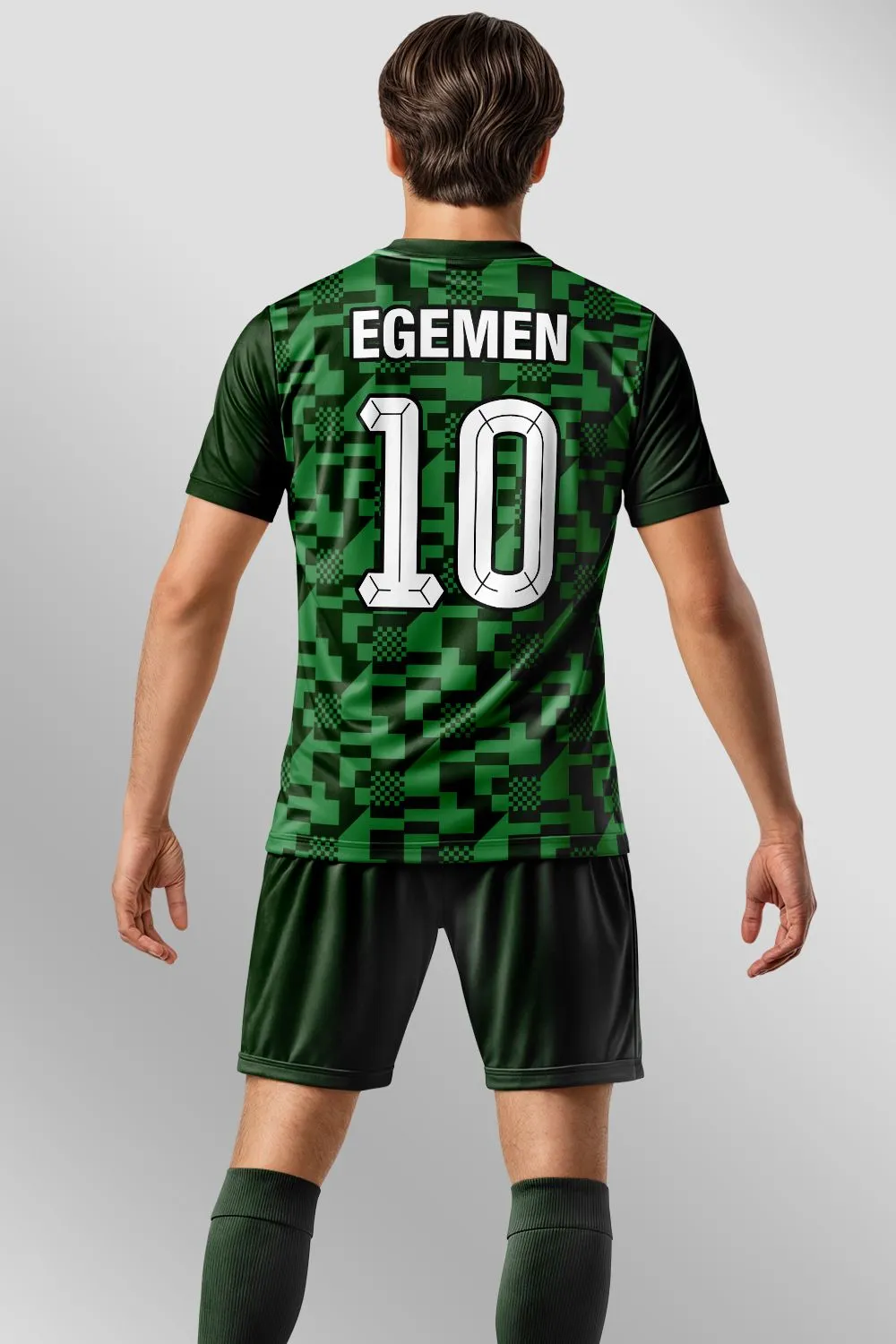 Egemen Spor Yeşil Beyaz Piksel Omuz Desenli Halı Saha Forma - görsel 2