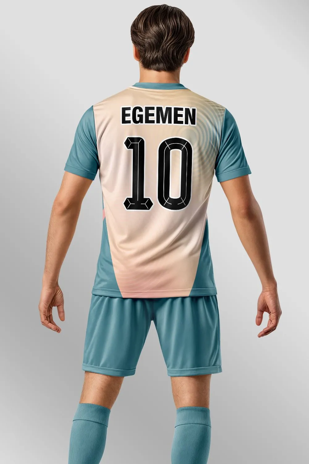 Egemen Spor Şeftali Turkuaz İki Renkli Modern Halı Saha Forma - görsel 2