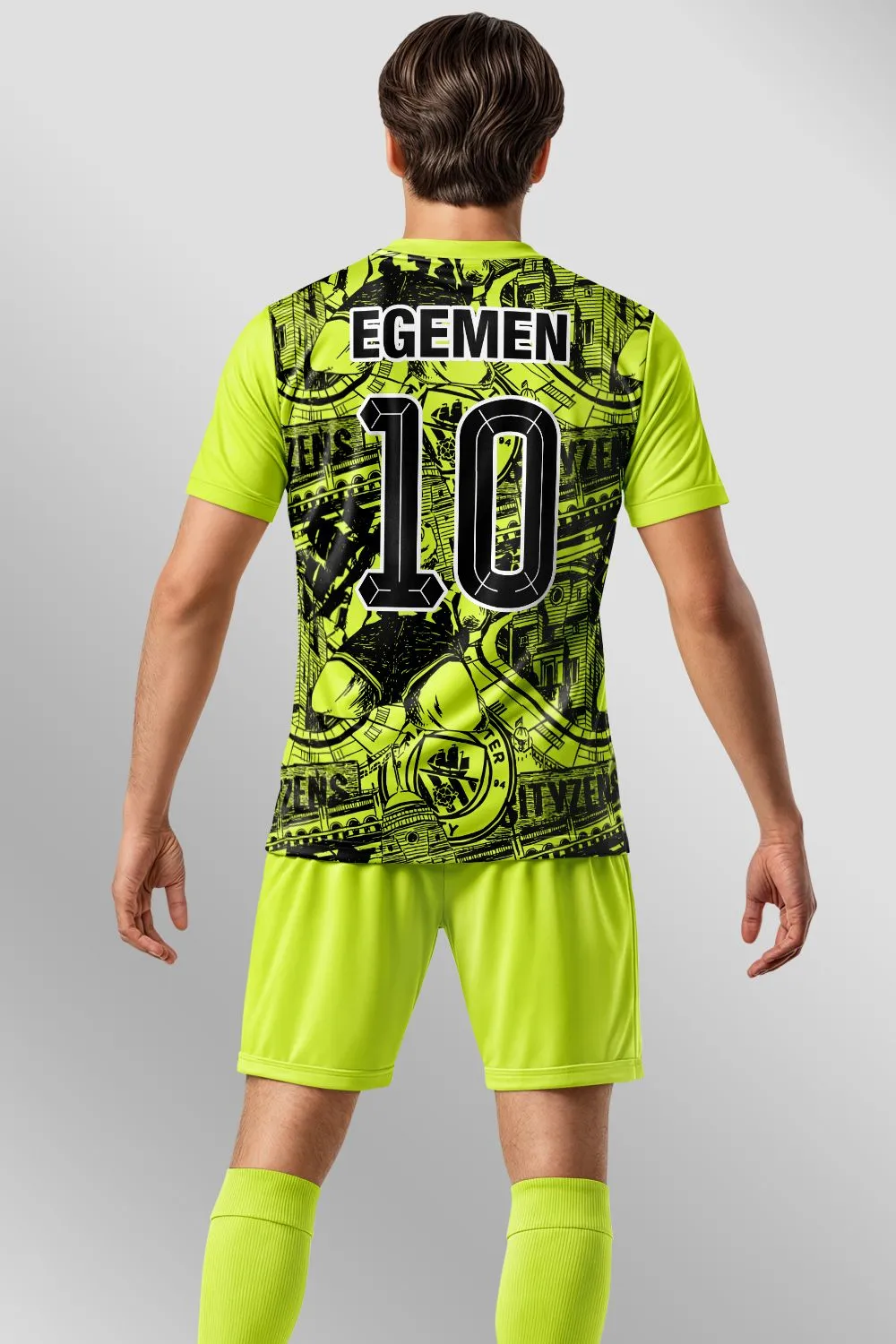 Egemen Spor Neon Yeşil Şehir Temalı Dijital Baskılı Halı Saha Forma - görsel 2