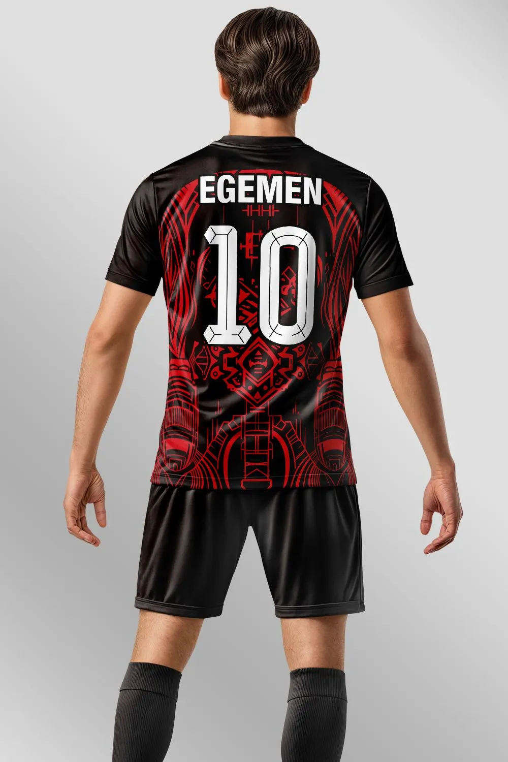 Egemen Spor Siyah Kırmızı Etnik Geometrik Desenli Halı Saha Forma - görsel 2