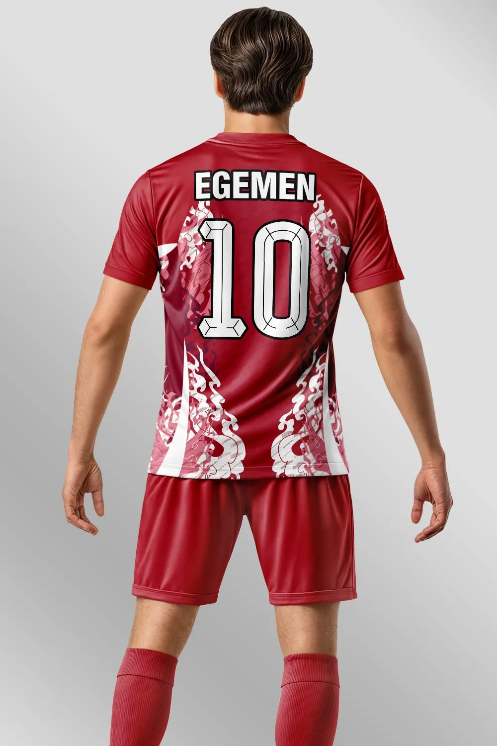 Egemen Spor Kırmızı Beyaz Alev Desenli Halı Saha Forma - görsel 2