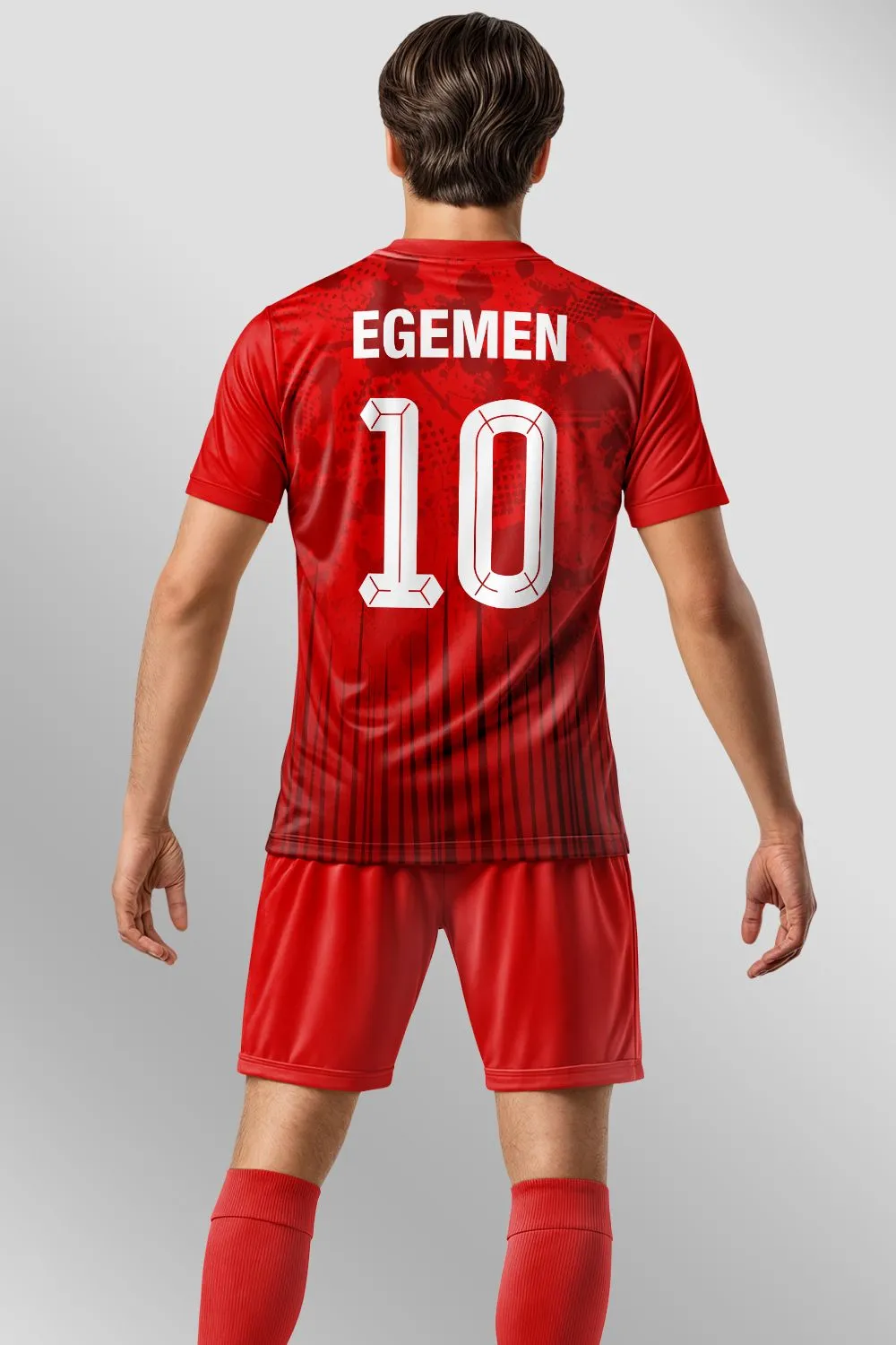 Egemen Spor Kırmızı Siyah Çizgi Degrade Desenli Halı Saha Forma