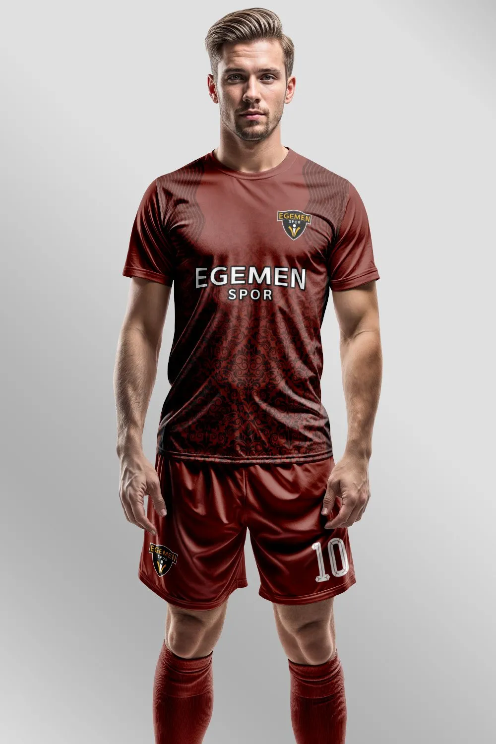Bordo Barok Damask Klasik Halı Saha Forma