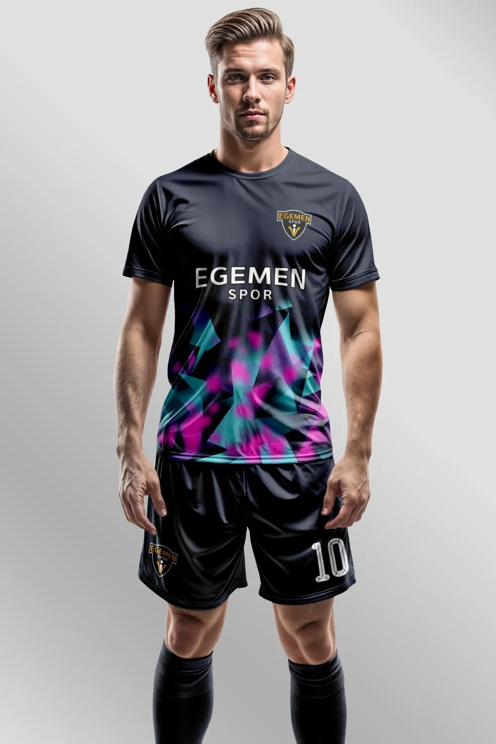 Lacivert Neon Geometrik Glitch Halı Saha Forma