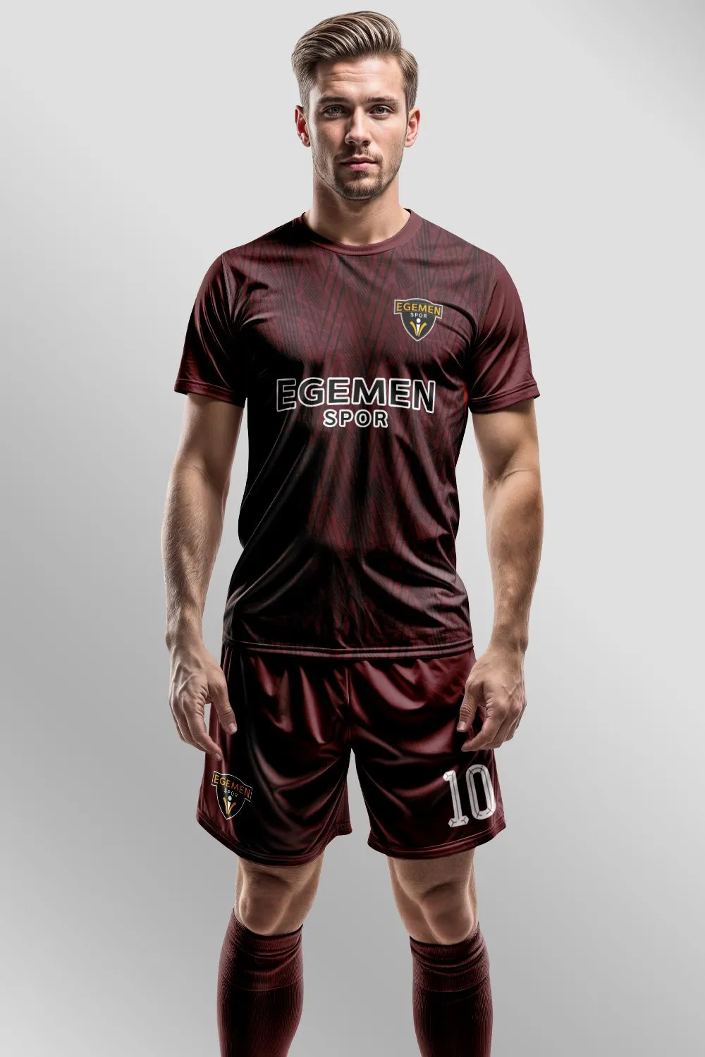 Bordo Dokulu Fırça Efektli Modern Halı Saha Forma