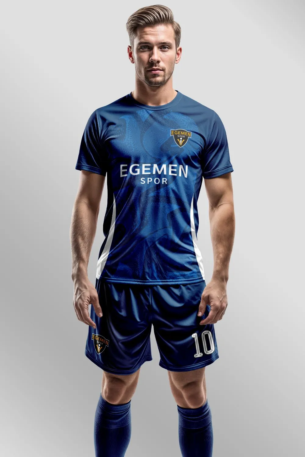 Egemen Spor Lacivert Mermer Dalga Desenli Dijital Baskılı Halı Saha Forma