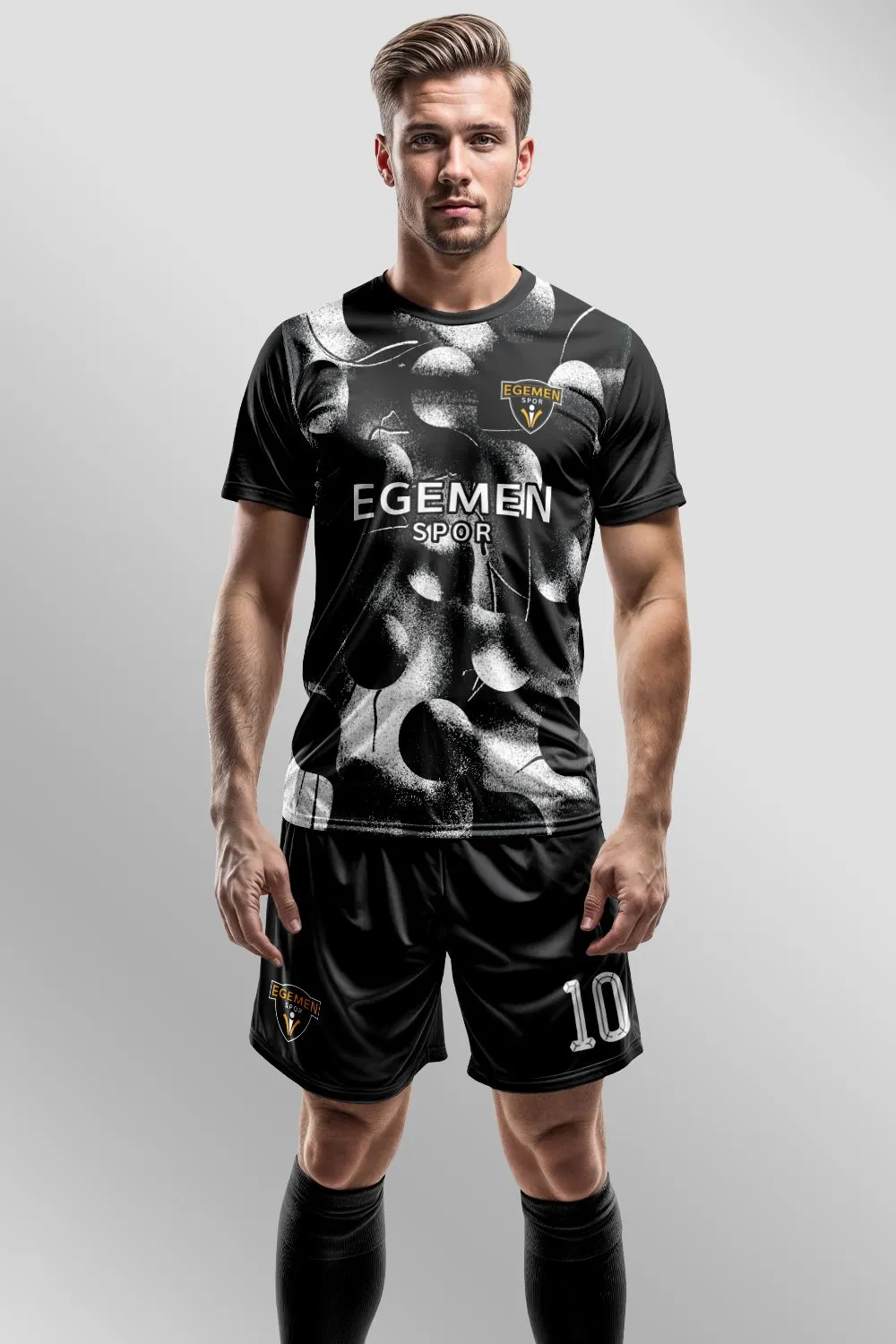 Egemen Spor Siyah Beyaz Soyut Kabarcık Desenli Halı Saha Forma