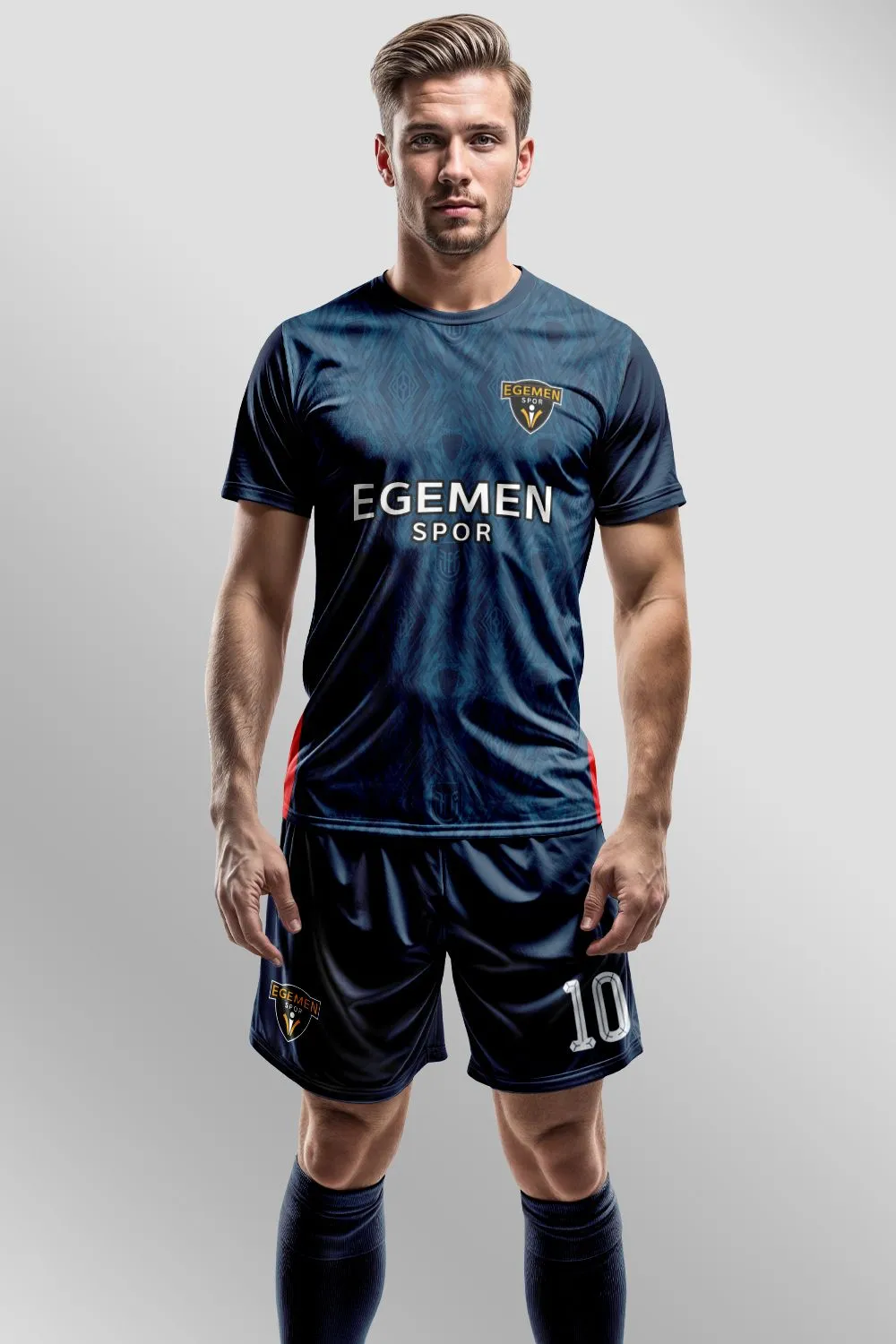 Egemen Spor Lacivert Alev Geometrik Desenli Halı Saha Forma