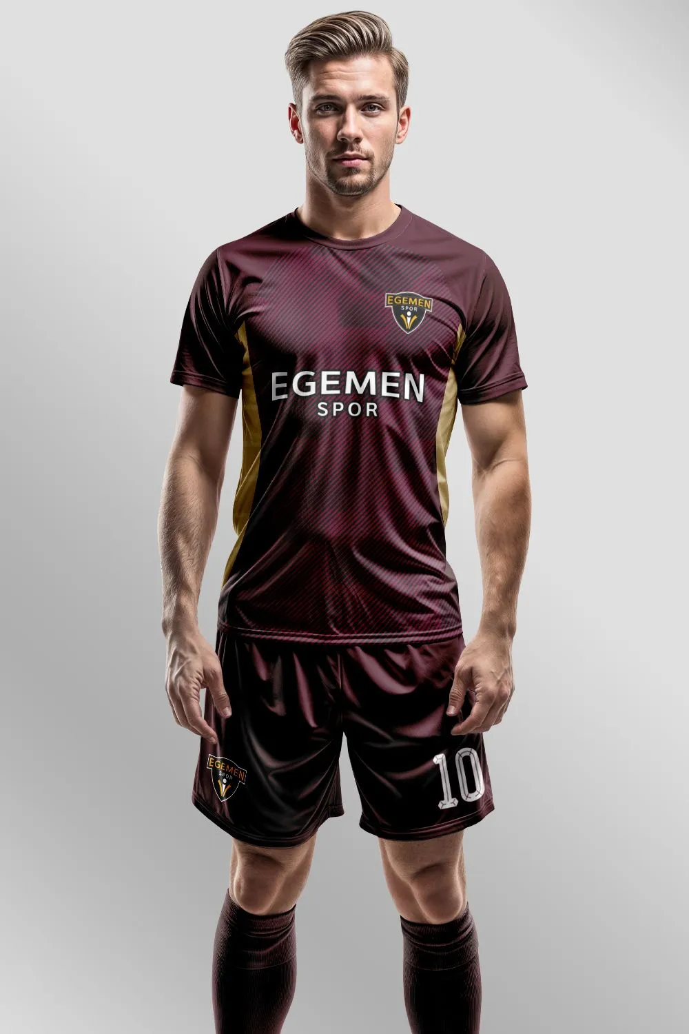Egemen Spor Bordo Altın Çizgi Desenli Halı Saha Forma