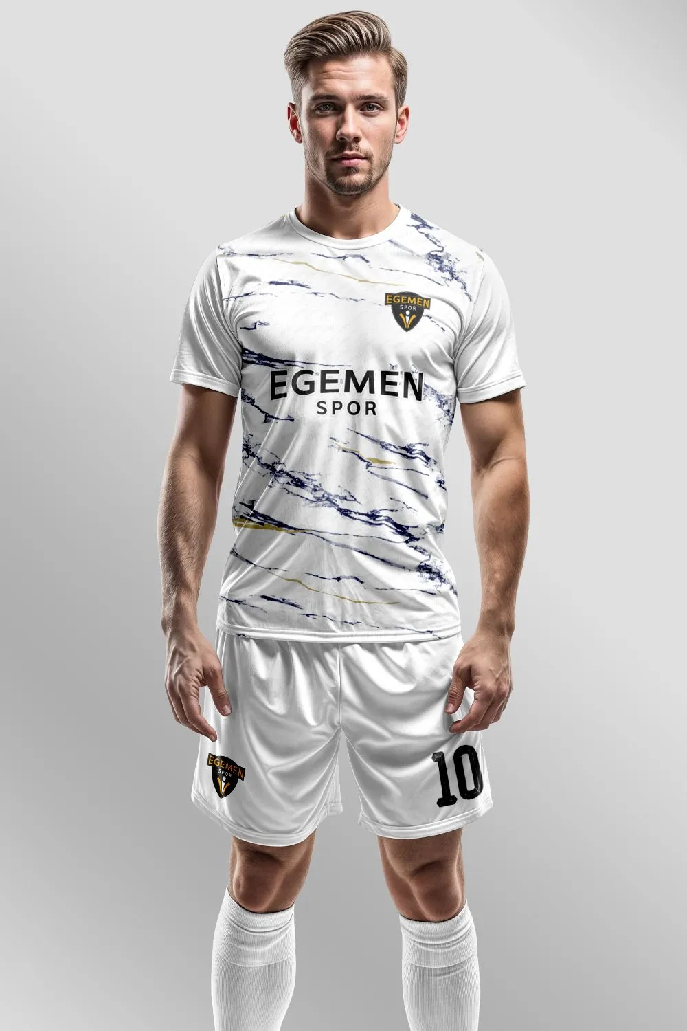 Egemen Spor Beyaz Lacivert Mermer Desenli Halı Saha Forma
