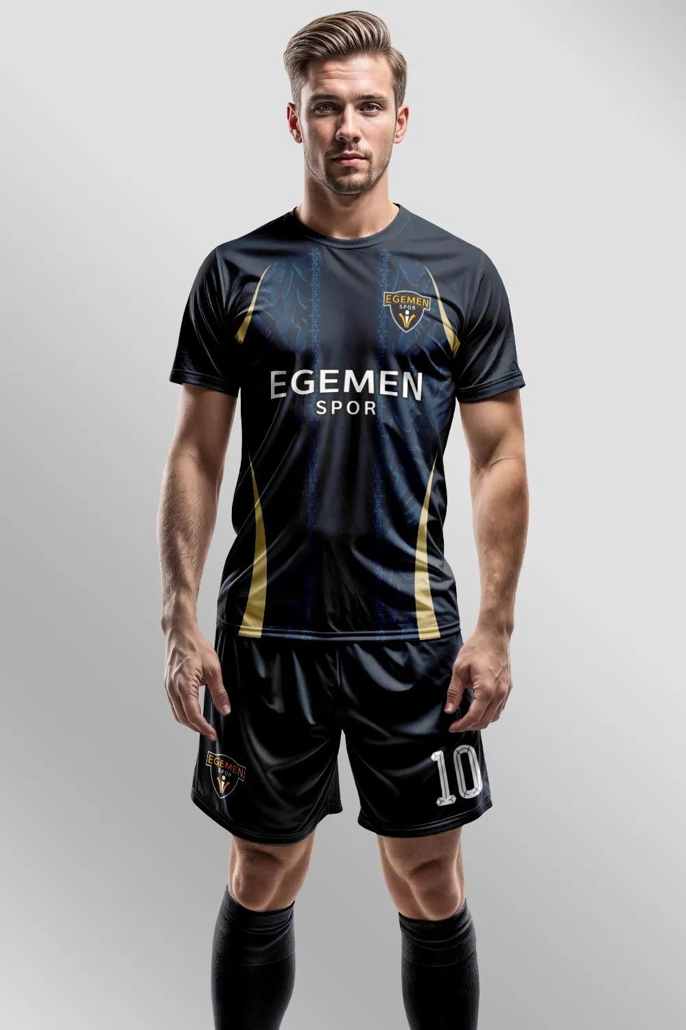 Egemen Spor Lacivert Altın Zincir Desenli Profesyonel Halı Saha Forma
