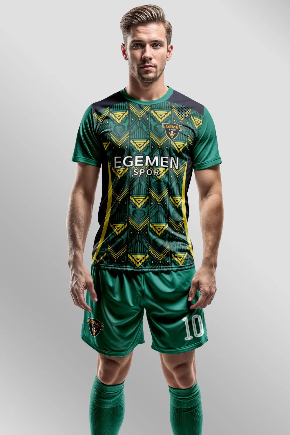 Egemen Spor Yeşil Sarı Etnik Geometrik Desenli Halı Saha Forma