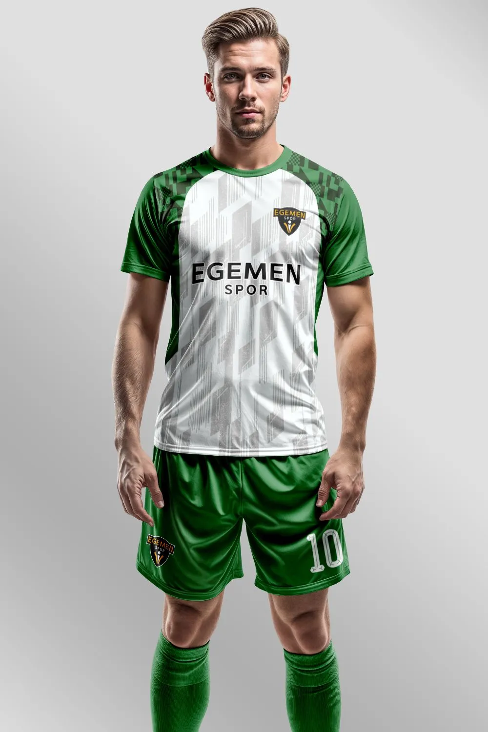 Egemen Spor Yeşil Beyaz Piksel Omuz Desenli Halı Saha Forma