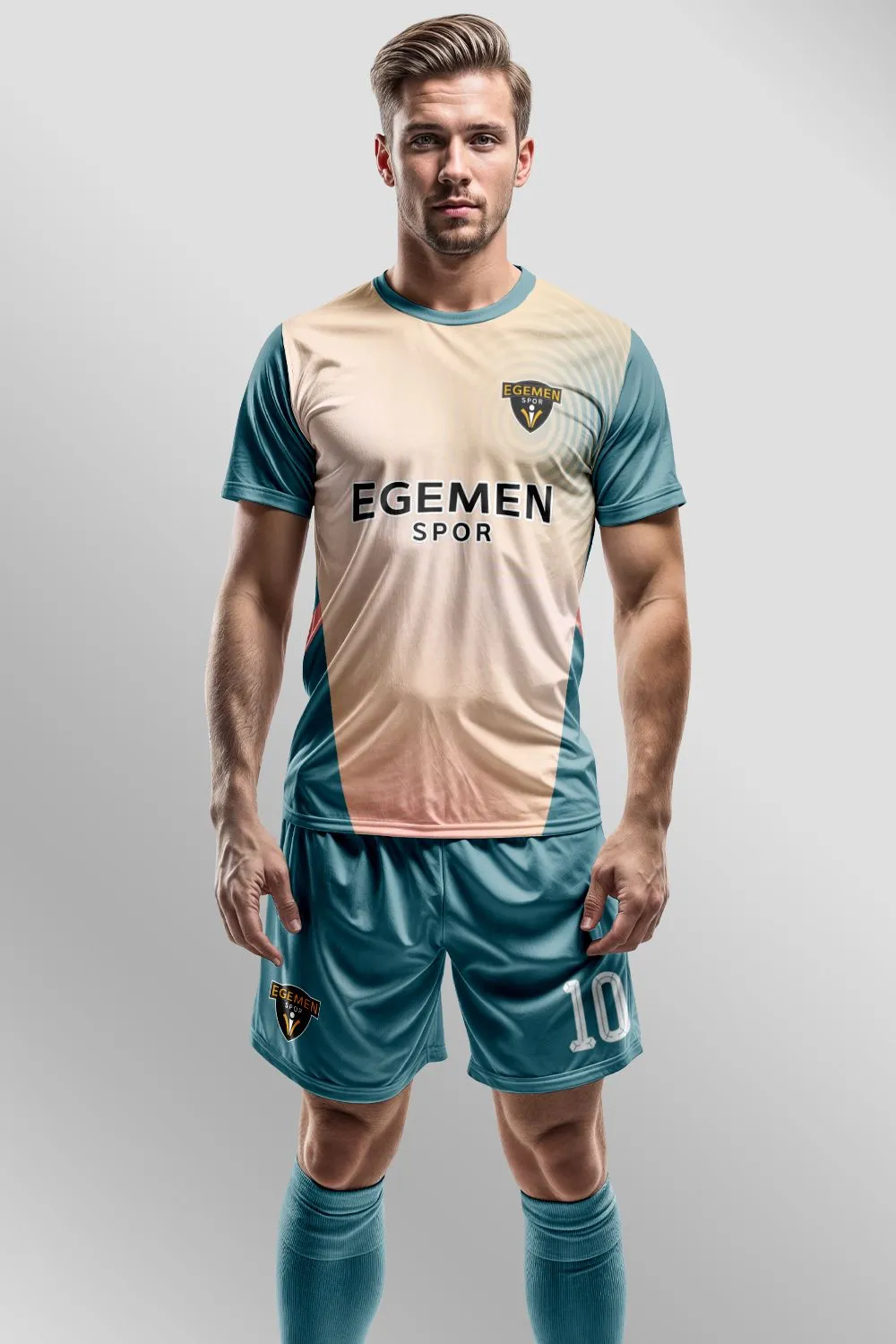 Egemen Spor Şeftali Turkuaz İki Renkli Modern Halı Saha Forma