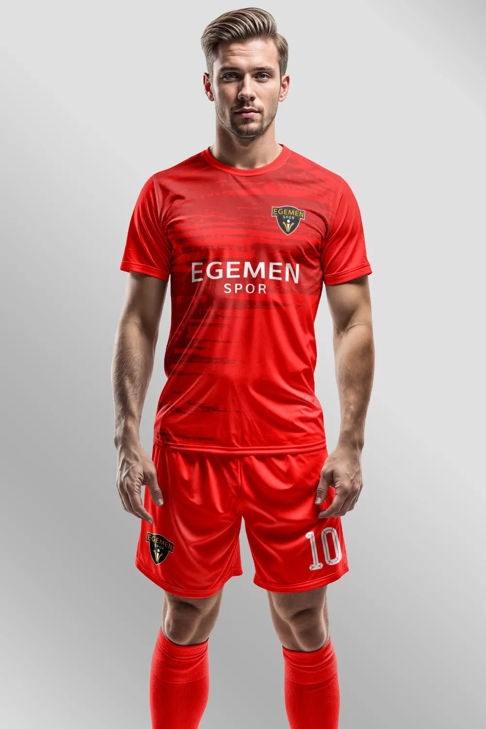 Egemen Spor Kırmızı Fırça Doku Desenli Halı Saha Forma